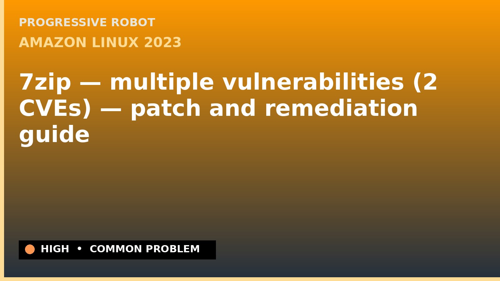 Amazon Linux 2023 — 7zip — multiple vulnerabilities (2 CVEs) — patch and remediation guide — diagnosis and fix on Amazon Linux 2023