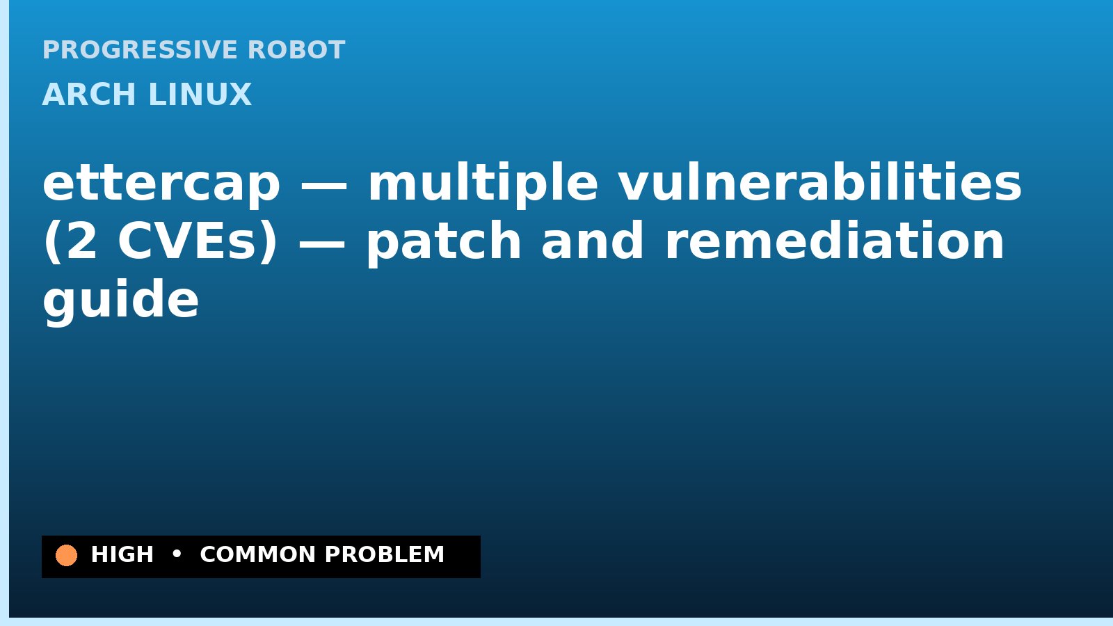 Arch Linux — ettercap — multiple vulnerabilities (2 CVEs) — patch and remediation guide — diagnosis and fix on Arch Linux