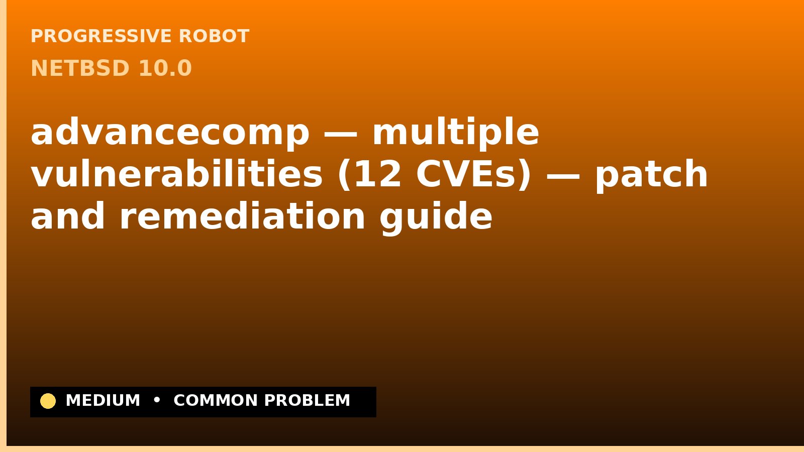 NetBSD 10.0 — advancecomp — multiple vulnerabilities (12 CVEs) — patch and remediation guide — diagnosis and fix on NetBSD 10.0