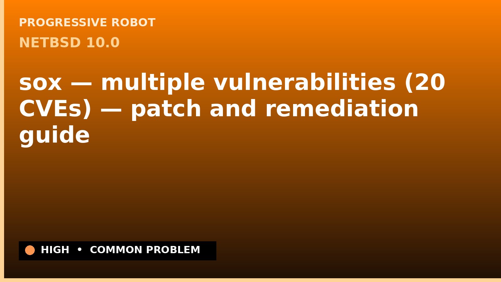 NetBSD 10.0 — sox — multiple vulnerabilities (20 CVEs) — patch and remediation guide — diagnosis and fix on NetBSD 10.0