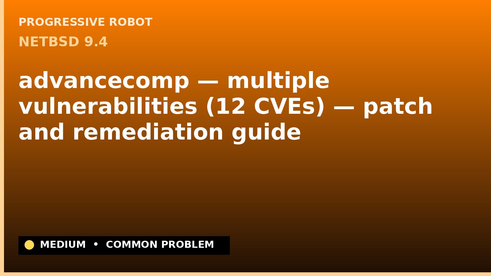 NetBSD 9.4 — advancecomp — multiple vulnerabilities (12 CVEs) — patch and remediation guide — diagnosis and fix on NetBSD 9.4