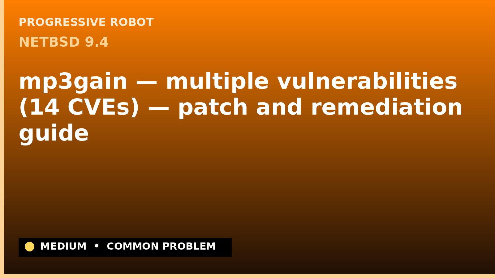 NetBSD 9.4 — mp3gain — multiple vulnerabilities (14 CVEs) — patch and remediation guide — diagnosis and fix on NetBSD 9.4