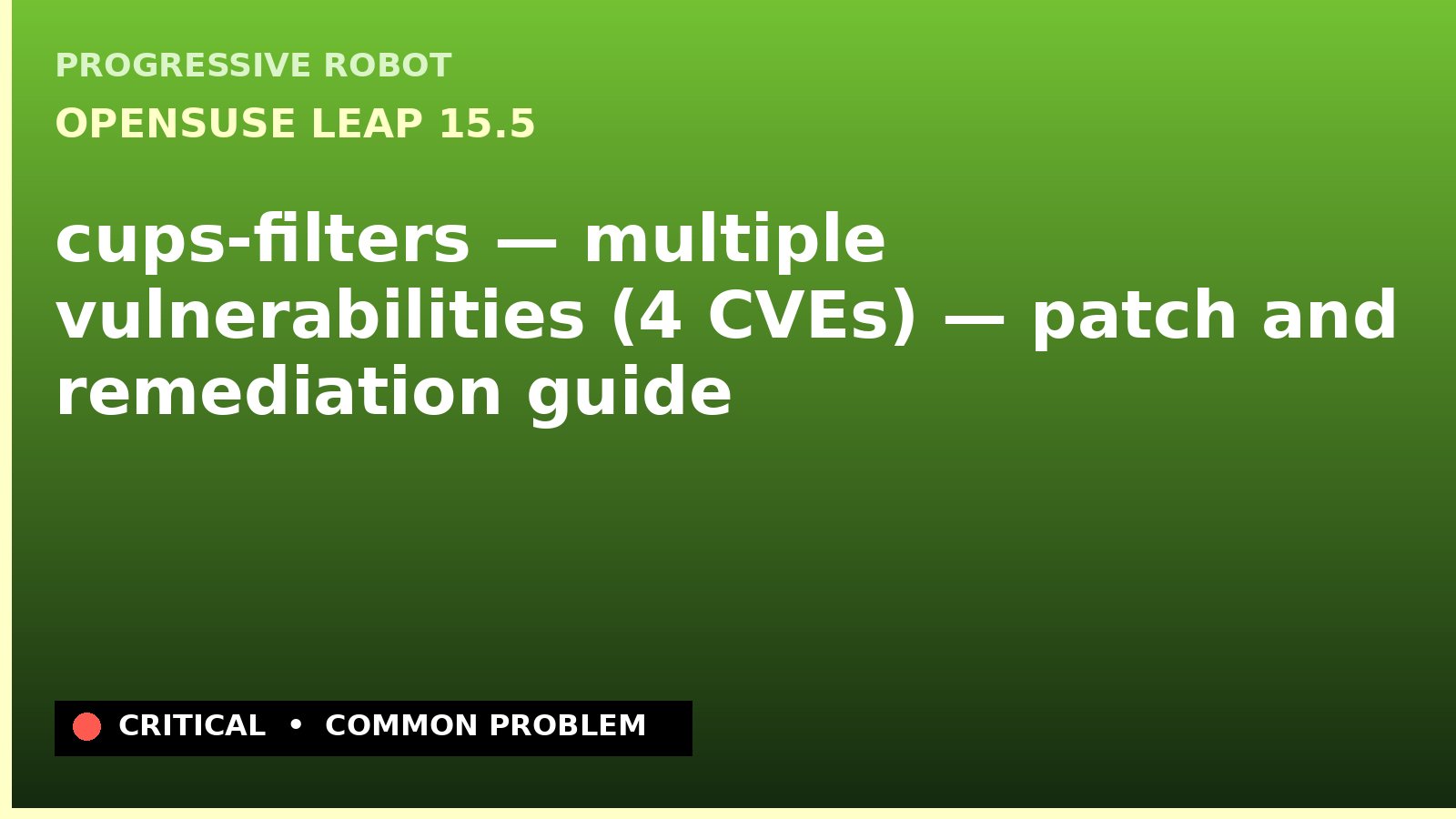 openSUSE Leap 15.5 — cups-filters — multiple vulnerabilities (4 CVEs) — patch and remediation guide — diagnosis and fix on openSUSE Leap 15.5