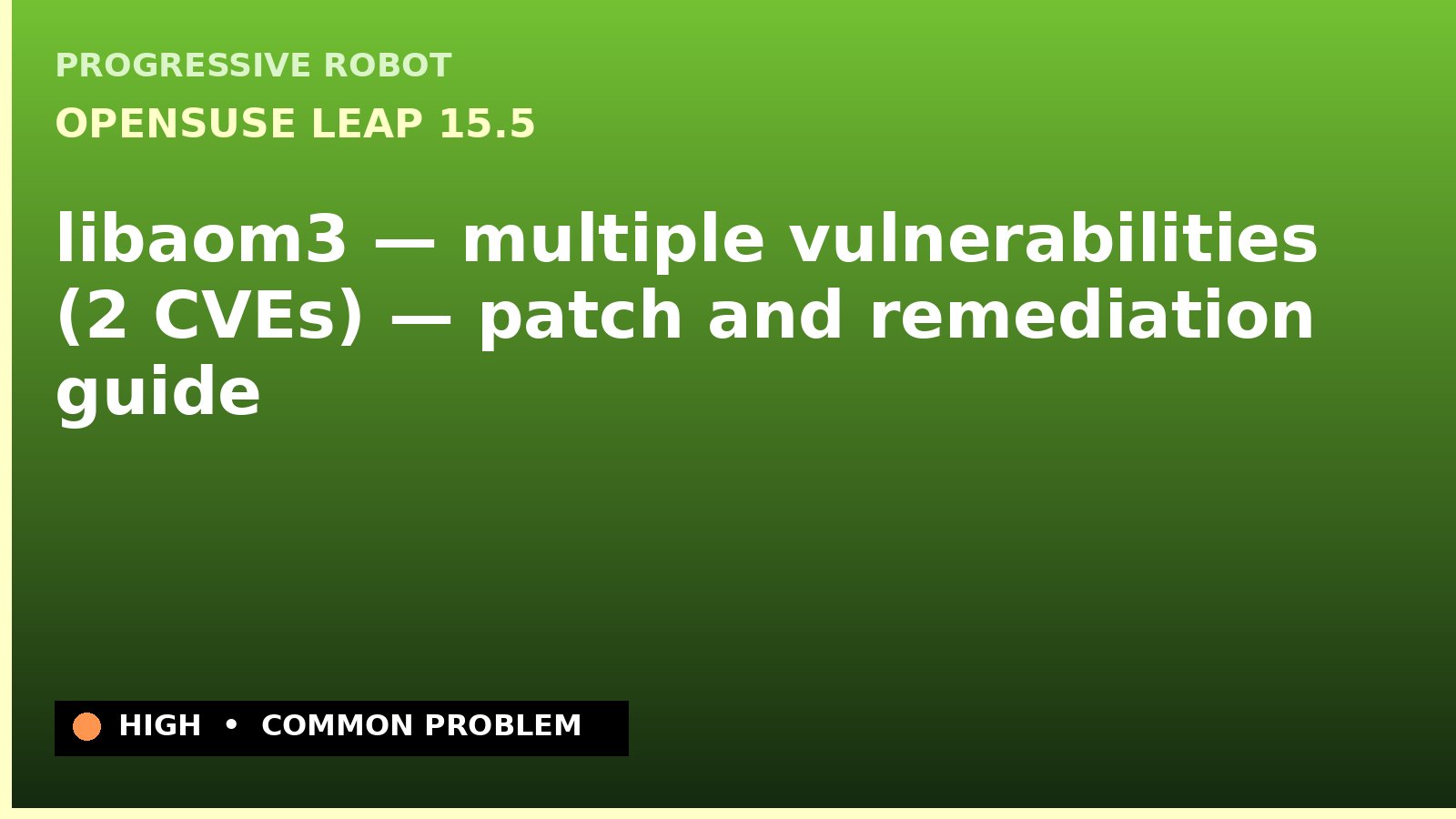 openSUSE Leap 15.5 — libaom3 — multiple vulnerabilities (2 CVEs) — patch and remediation guide — diagnosis and fix on openSUSE Leap 15.5