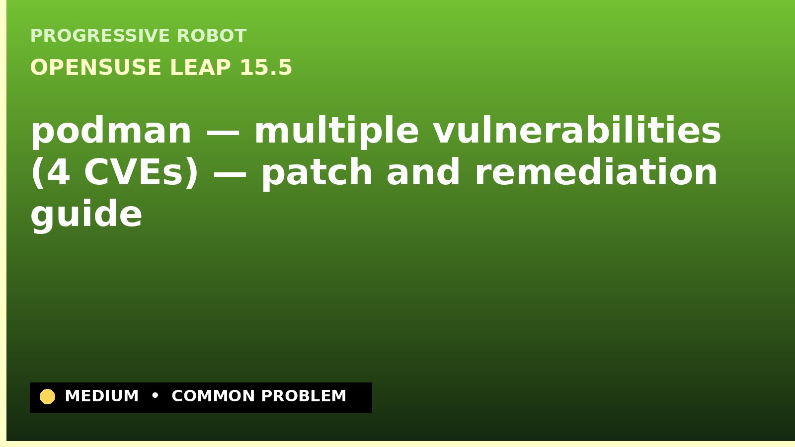 openSUSE Leap 15.5 — podman — multiple vulnerabilities (4 CVEs) — patch and remediation guide — diagnosis and fix on openSUSE Leap 15.5