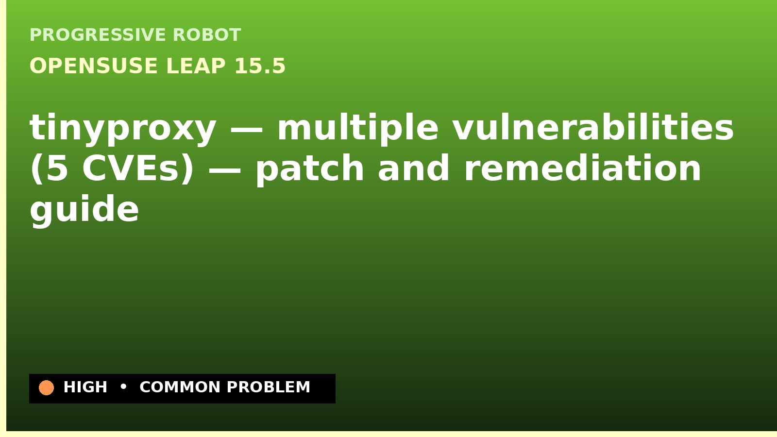 openSUSE Leap 15.5 — tinyproxy — multiple vulnerabilities (5 CVEs) — patch and remediation guide — diagnosis and fix on openSUSE Leap 15.5