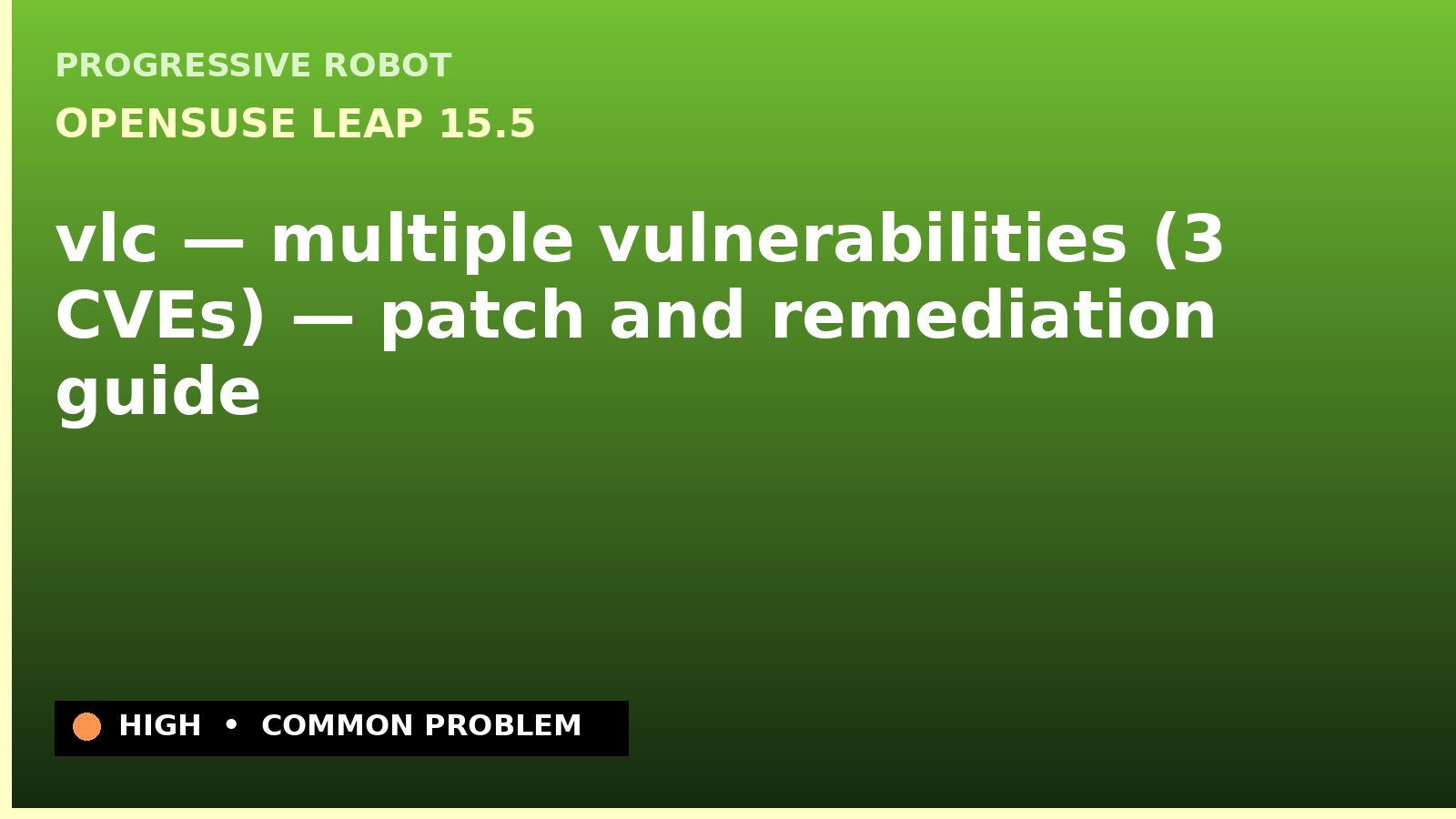 openSUSE Leap 15.5 — vlc — multiple vulnerabilities (3 CVEs) — patch and remediation guide — diagnosis and fix on openSUSE Leap 15.5