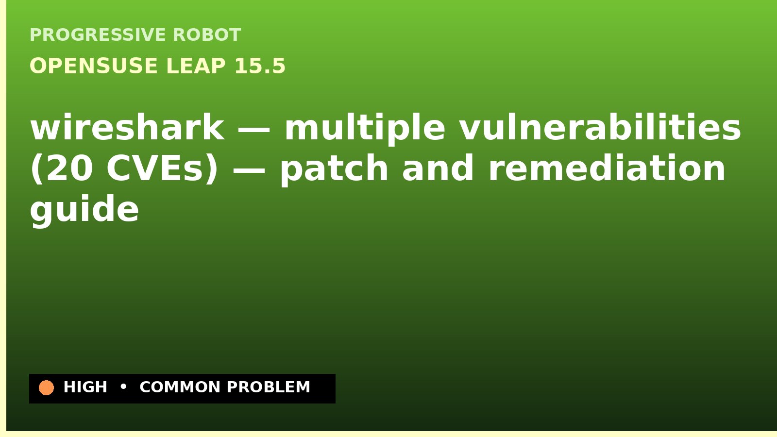 openSUSE Leap 15.5 — wireshark — multiple vulnerabilities (20 CVEs) — patch and remediation guide — diagnosis and fix on openSUSE Leap 15.5