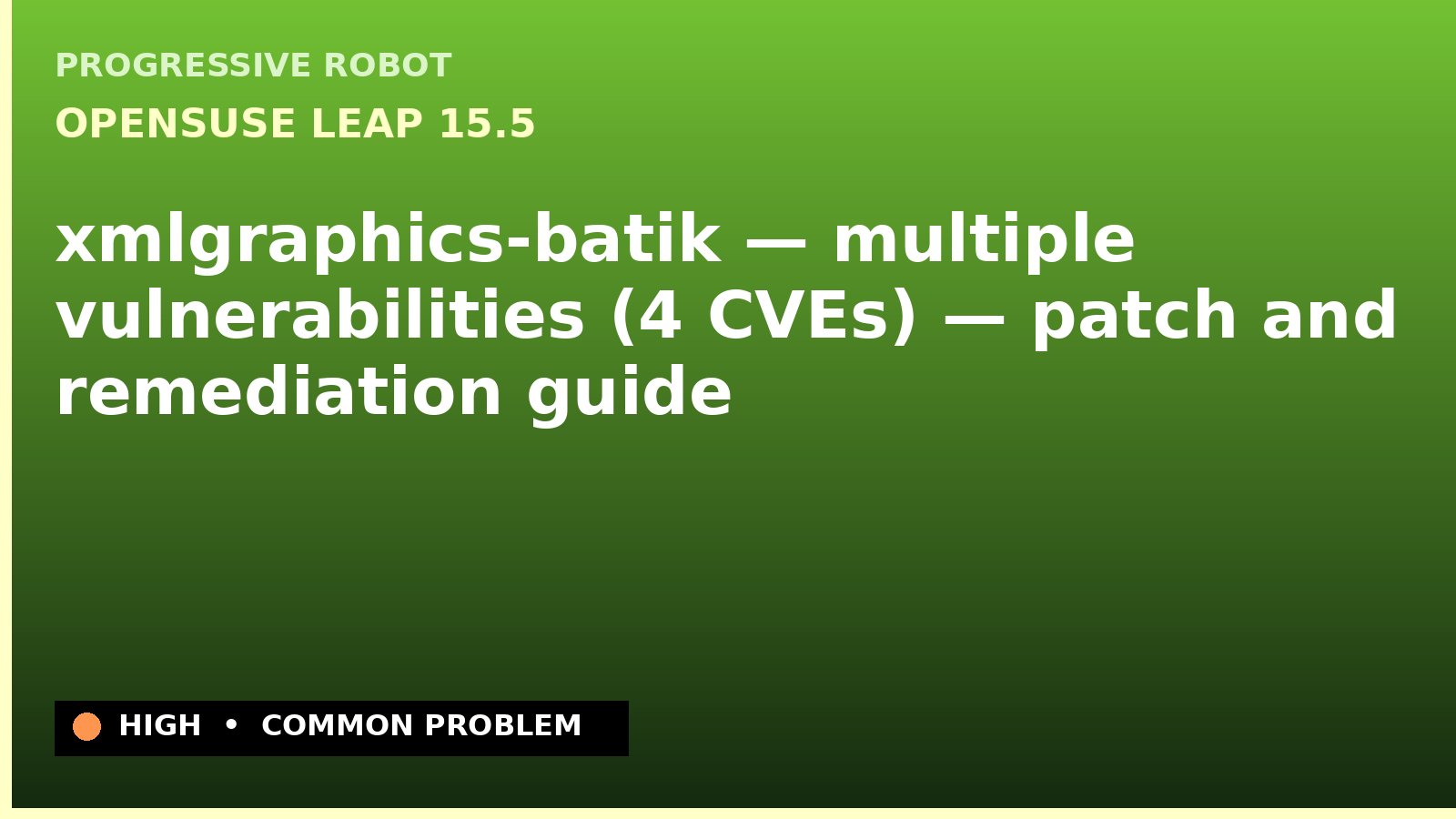 openSUSE Leap 15.5 — xmlgraphics-batik — multiple vulnerabilities (4 CVEs) — patch and remediation guide — diagnosis and fix on openSUSE Leap 15.5