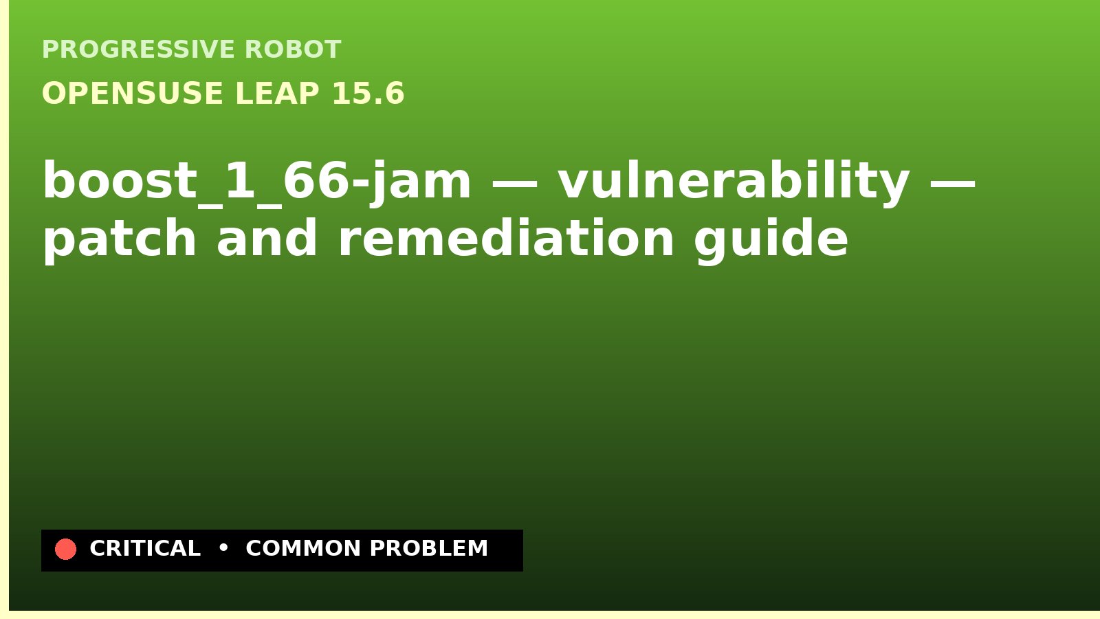 openSUSE Leap 15.6 — boost_1_66-jam — vulnerability — patch and remediation guide — diagnosis and fix on openSUSE Leap 15.6