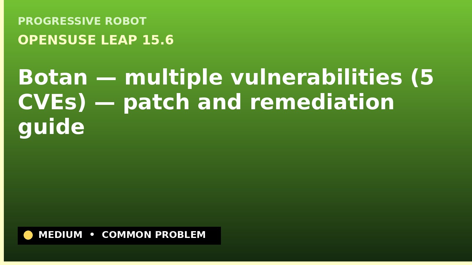 openSUSE Leap 15.6 — Botan — multiple vulnerabilities (5 CVEs) — patch and remediation guide — diagnosis and fix on openSUSE Leap 15.6