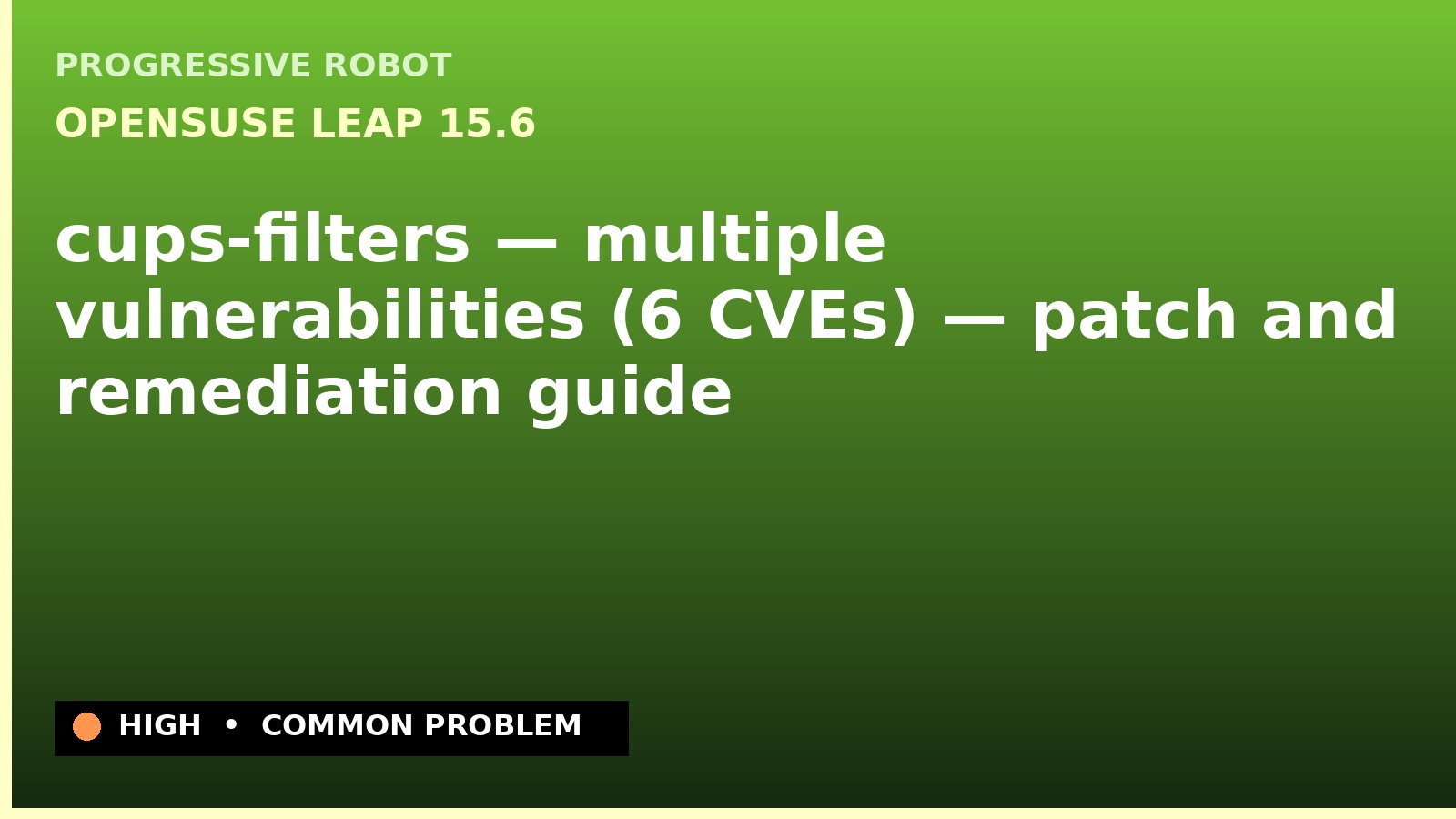 openSUSE Leap 15.6 — cups-filters — multiple vulnerabilities (6 CVEs) — patch and remediation guide — diagnosis and fix on openSUSE Leap 15.6