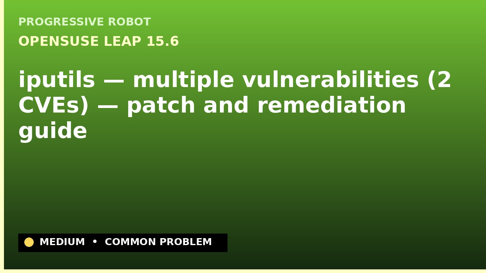 openSUSE Leap 15.6 — iputils — multiple vulnerabilities (2 CVEs) — patch and remediation guide — diagnosis and fix on openSUSE Leap 15.6