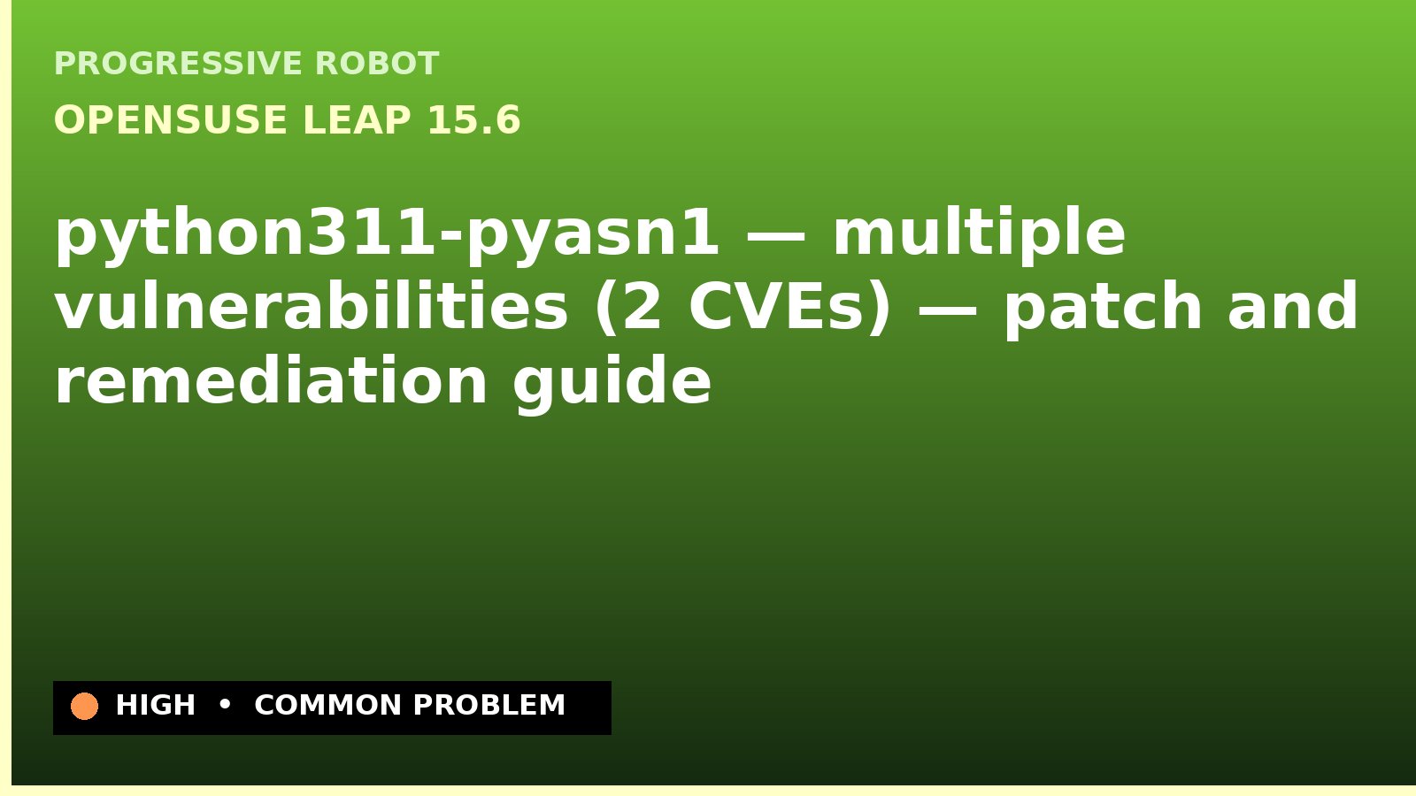 openSUSE Leap 15.6 — python311-pyasn1 — multiple vulnerabilities (2 CVEs) — patch and remediation guide — diagnosis and fix on openSUSE Leap 15.6