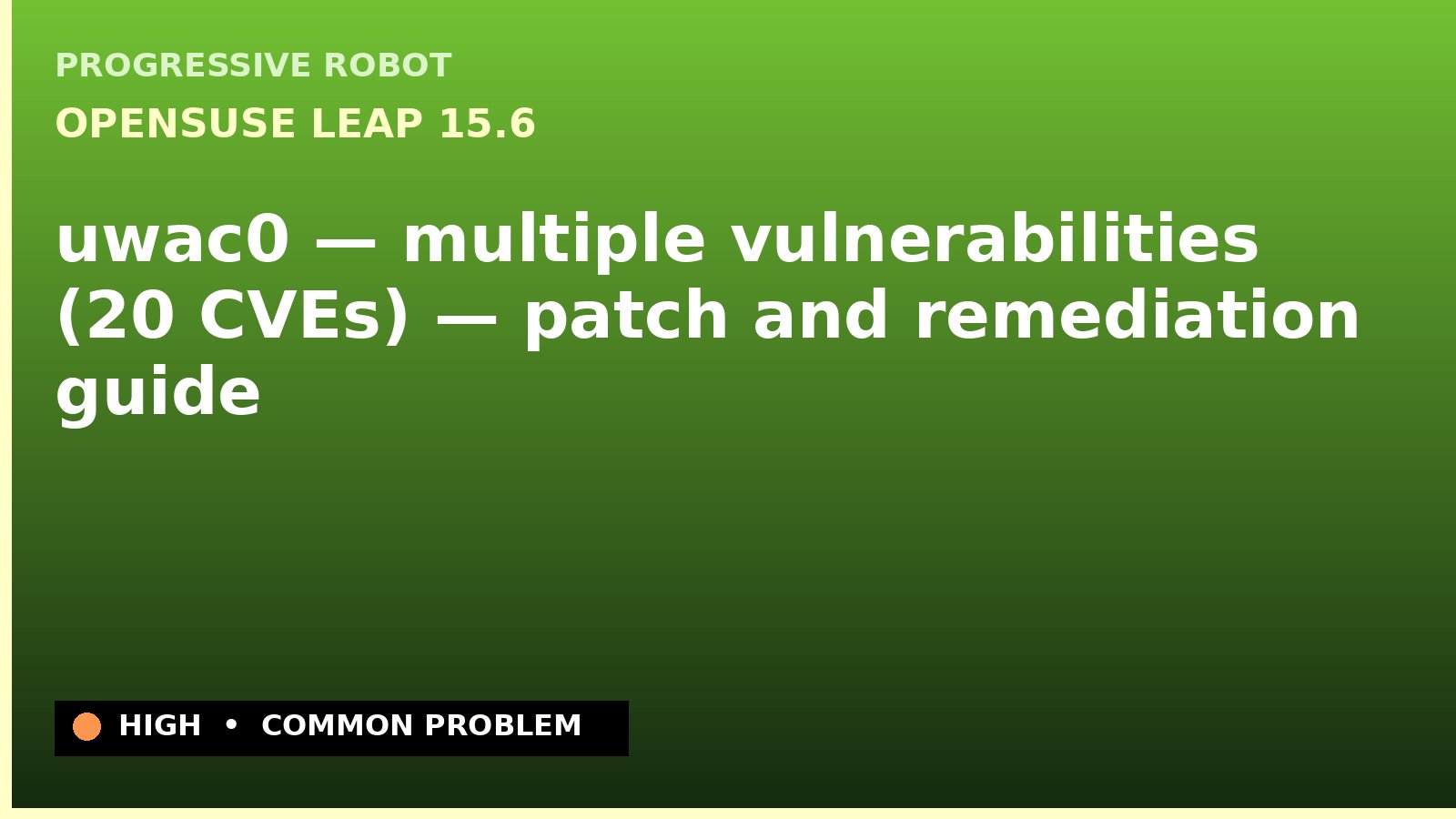 openSUSE Leap 15.6 — uwac0 — multiple vulnerabilities (20 CVEs) — patch and remediation guide — diagnosis and fix on openSUSE Leap 15.6