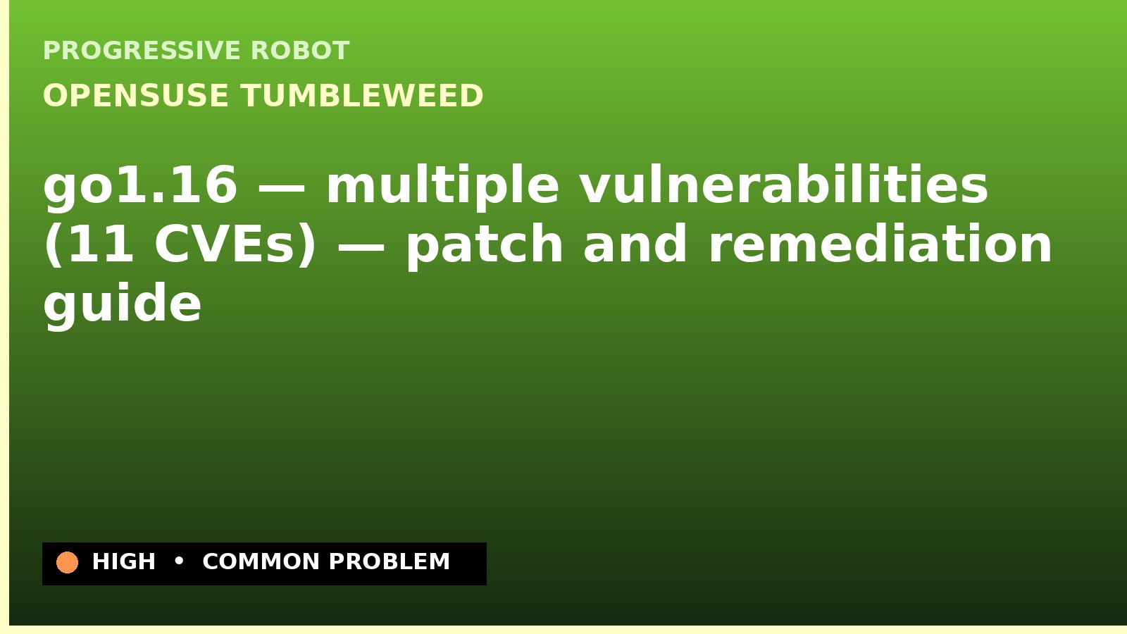 openSUSE Tumbleweed — go1.16 — multiple vulnerabilities (11 CVEs) — patch and remediation guide — diagnosis and fix on openSUSE Tumbleweed