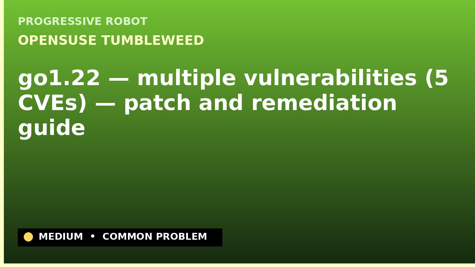 openSUSE Tumbleweed — go1.22 — multiple vulnerabilities (5 CVEs) — patch and remediation guide — diagnosis and fix on openSUSE Tumbleweed