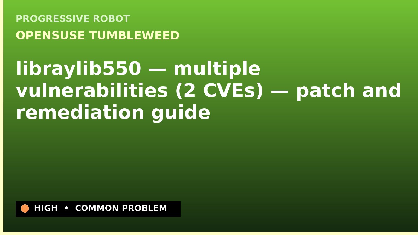 openSUSE Tumbleweed — libraylib550 — multiple vulnerabilities (2 CVEs) — patch and remediation guide — diagnosis and fix on openSUSE Tumbleweed