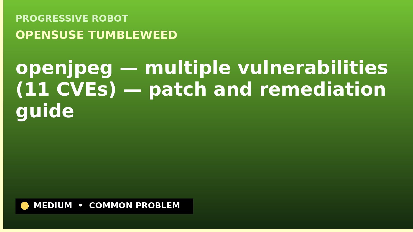 openSUSE Tumbleweed — openjpeg — multiple vulnerabilities (11 CVEs) — patch and remediation guide — diagnosis and fix on openSUSE Tumbleweed