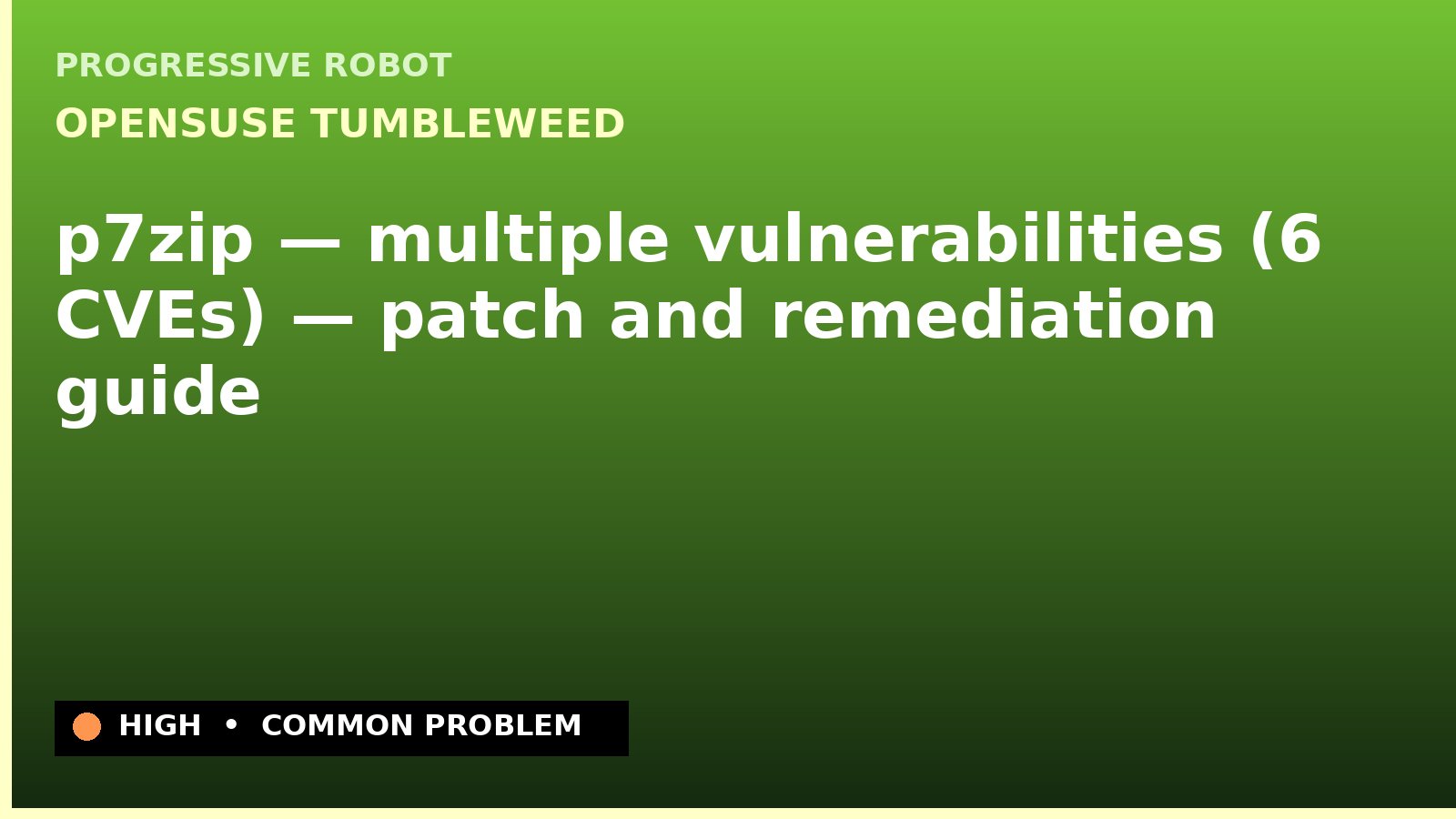 openSUSE Tumbleweed — p7zip — multiple vulnerabilities (6 CVEs) — patch and remediation guide — diagnosis and fix on openSUSE Tumbleweed