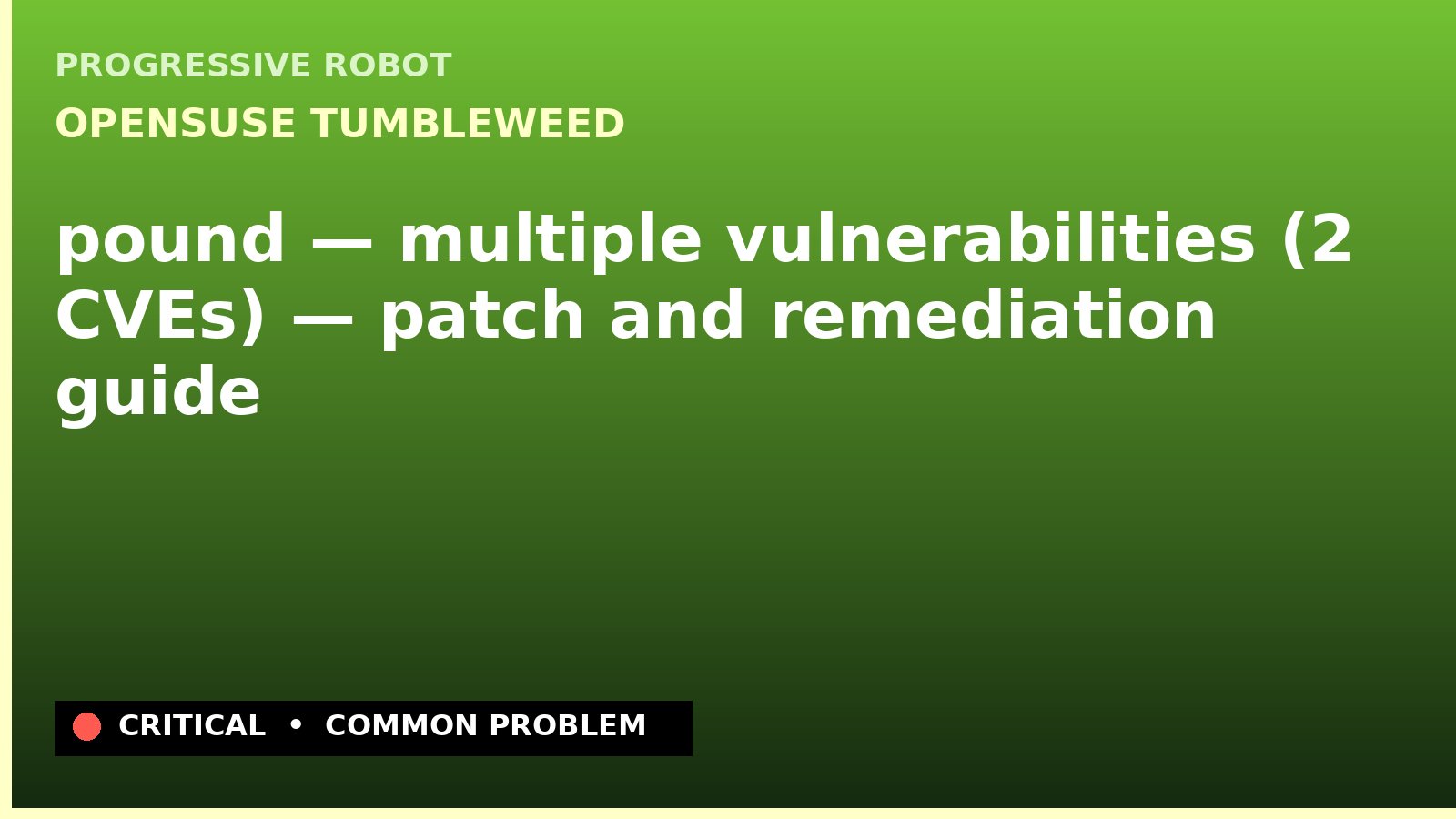 openSUSE Tumbleweed — pound — multiple vulnerabilities (2 CVEs) — patch and remediation guide — diagnosis and fix on openSUSE Tumbleweed