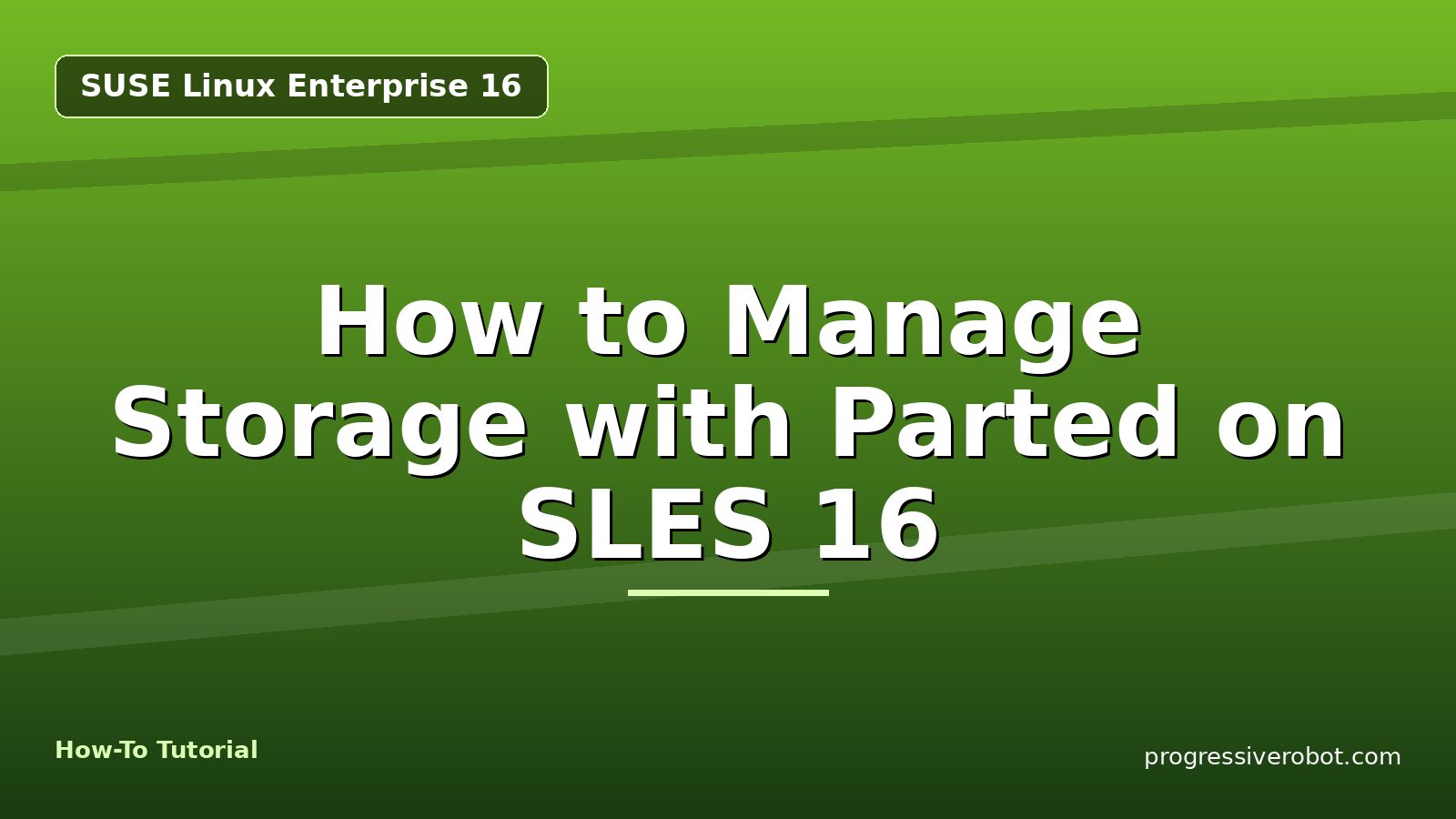 How to Manage Storage with Parted on SLES 16 — step-by-step SUSE Linux Enterprise 16 tutorial on Progressive Robot