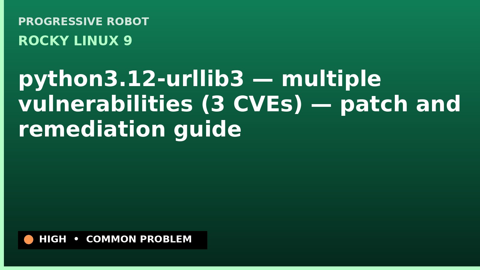 Rocky Linux 9 — python3.12-urllib3 — multiple vulnerabilities (3 CVEs) — patch and remediation guide — diagnosis and fix on Rocky Linux 9