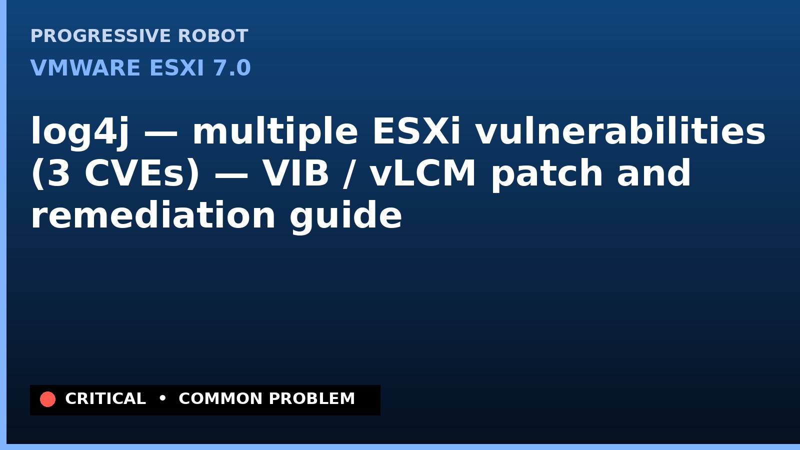 VMware ESXi 7.0 — log4j — multiple ESXi vulnerabilities (3 CVEs) — VIB / vLCM patch and remediation guide — diagnosis and fix on VMware ESXi 7.0