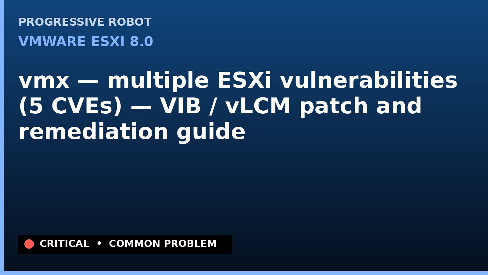 VMware ESXi 8.0 — vmx — multiple ESXi vulnerabilities (5 CVEs) — VIB / vLCM patch and remediation guide — diagnosis and fix on VMware ESXi 8.0