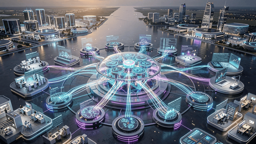 **Create an ultra-photorealistic, cinematic visualization of the future of secure autonomous artificial intelligence and resilient AI memory architecture. At the center, feature an awe-inspiring transparent AI super-intelligence core composed of luminous neural processors, quantum-inspired reasoning engines, advanced machine learning architecture, adaptive memory validation systems, semantic intelligence networks, contextual reasoning modules, photonic computing circuits, distributed inference clusters, encrypted long-term knowledge repositories, autonomous decision-making engines, enterprise AI governance systems, scalable cloud intelligence infrastructure, trusted memory verification layers, and next-generation cognitive computing architecture radiating brilliant blue, cyan, white, and subtle violet energy. Extend countless elegant glowing neural pathways outward into a vast interconnected ecosystem of futuristic enterprise environments representing intelligent AI agents, secure cloud knowledge repositories, enterprise memory validation platforms, autonomous workflow ecosystems, predictive analytics infrastructure, adaptive machine learning environments, digital transformation architecture, AI governance frameworks, cybersecurity innovation systems, intelligent cloud computing platforms, and globally connected artificial intelligence networks. Visualize continuous holographic streams of encrypted information flowing naturally through trusted verification layers before entering persistent memory clusters to symbolize secure AI learning, validated knowledge storage, responsible AI governance, adaptive reasoning, autonomous decision-making, enterprise intelligence, cloud synchronization, scalable AI infrastructure, and future-ready artificial intelligence without using arrows, browser windows, dashboards, flowcharts, documents with readable text, programming code, locks, shields, warning icons, malware symbols, charts, graphs, or recognizable software interfaces. The background should showcase a breathtaking futuristic enterprise technology landscape featuring hyperscale cloud data centers, AI innovation campuses, quantum computing laboratories, semiconductor research facilities, enterprise software engineering centers, intelligent networking infrastructure, autonomous cloud platforms, cybersecurity research environments, smart digital cities, and globally interconnected AI ecosystems illuminated by cinematic volumetric lighting, realistic reflections, atmospheric depth, premium editorial technology aesthetics, and subtle particle effects. The overall composition should communicate the future of AI Agent Memory Poisoning, secure AI memory, enterprise artificial intelligence, autonomous AI agents, trusted memory validation, AI governance, machine learning security, cloud intelligence, enterprise cybersecurity, and next-generation AI infrastructure entirely through sophisticated visual storytelling. Leave generous negative space suitable for a website heading. Render in ultra-detailed photorealistic 8K resolution, 16:9 widescreen. Absolutely no people, no human figures, no faces, no humanoid robots, no readable text, no letters, no numbers, no arrows, no locks, no shields, no warning icons, no malware symbols, no browser windows, no dashboards, no programming code, no documents with text, no charts, no graphs, no company logos, no recognizable software interfaces, and no watermarks.