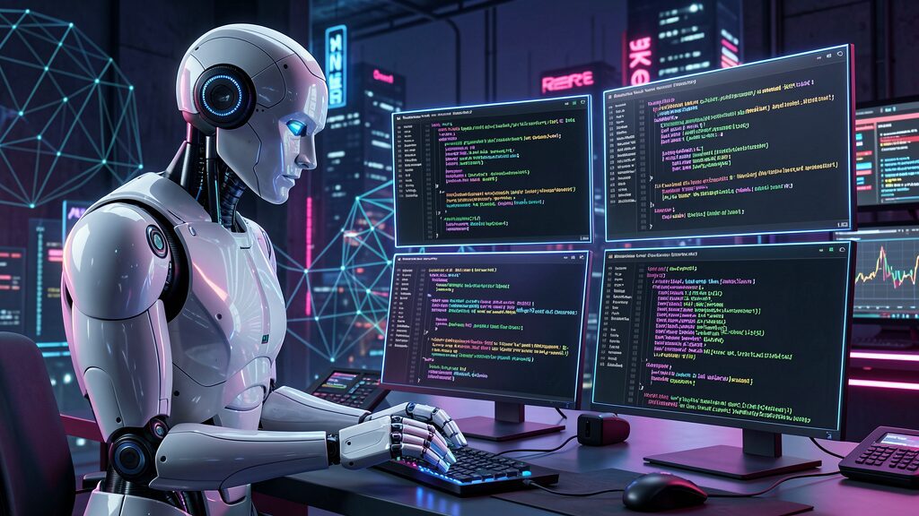Lowering Computational Costs in DeFi Using AI-Assisted Contract Development 8 AI developer working on smart contract code for decentralized finance