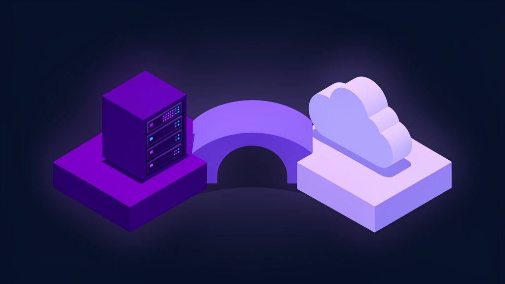 cloud migration business case b two facing platforms connected bridge