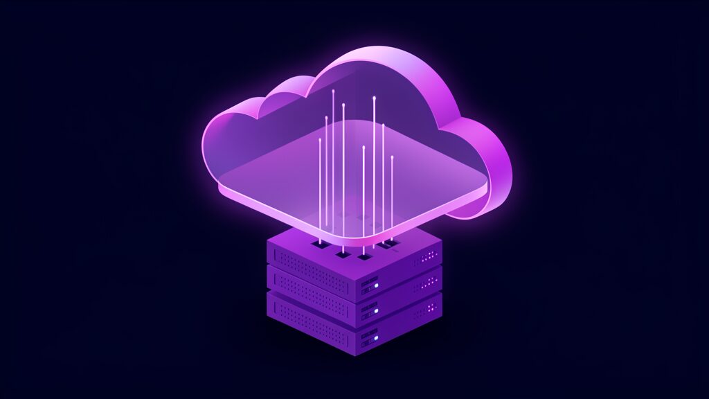 cloud migration cost uk a glossy cloud above server stack