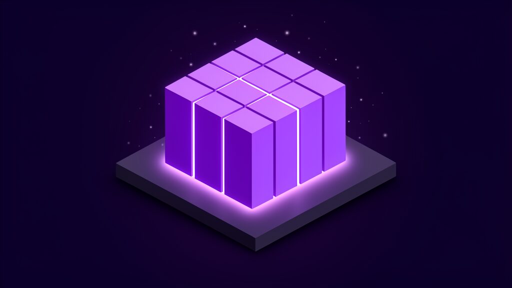 A row of identical upright slabs pressed tightly together into one continuous block with thin seams of light running between them, standing on a single glowing base, four separate Copilot experiences sharing one client