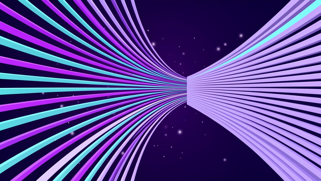 Many differently coloured ribbons converging into one funnel and leaving as identical bars, many spoken languages normalised into one transcript form