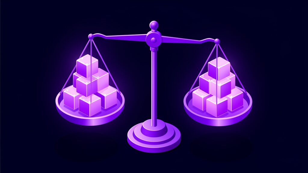 microsoft 365 licence business premium vs e3 vs e5 d balance scale with stacked glossy cubes