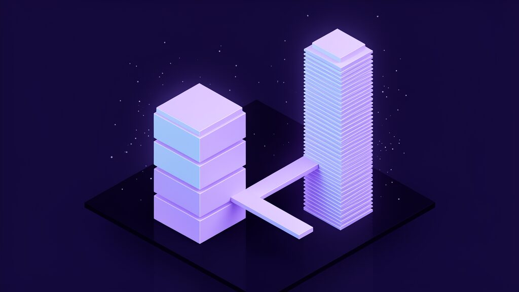 Two towers of different heights joined by a single bridge, storage capacity scaling independently of the compute it used to be tied to
