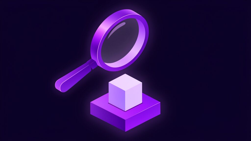 questions to ask before hiring an seo agency c magnifying lens over cube