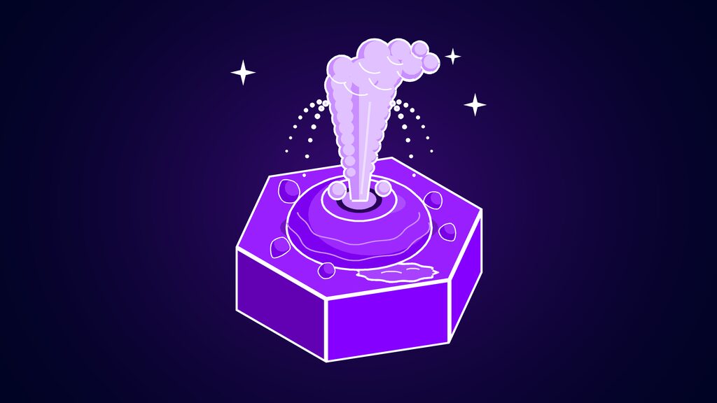 data center energy ai environmental threat a geyser erupting from a sinter mound