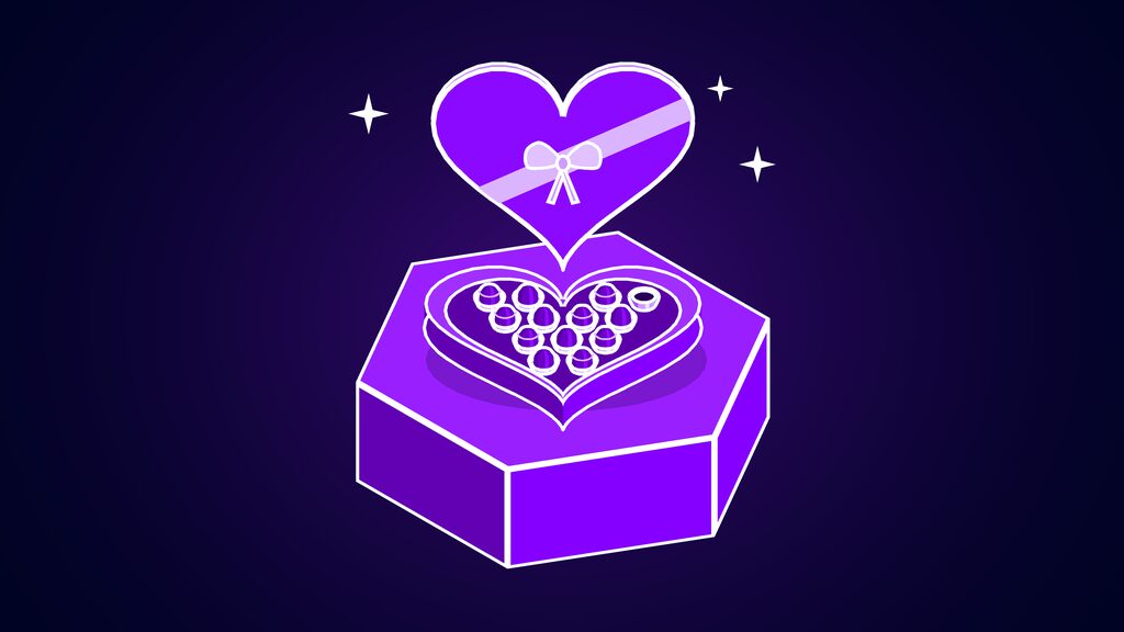 dots agent said it loved me couch shopping test d heart shaped box of chocolates with its lid propped open