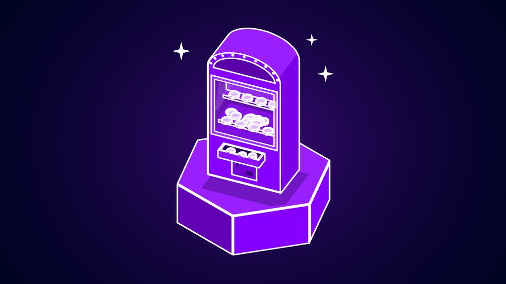omarchy spacexai grok tokens linux distro d coin pusher arcade machine with shelves of tokens