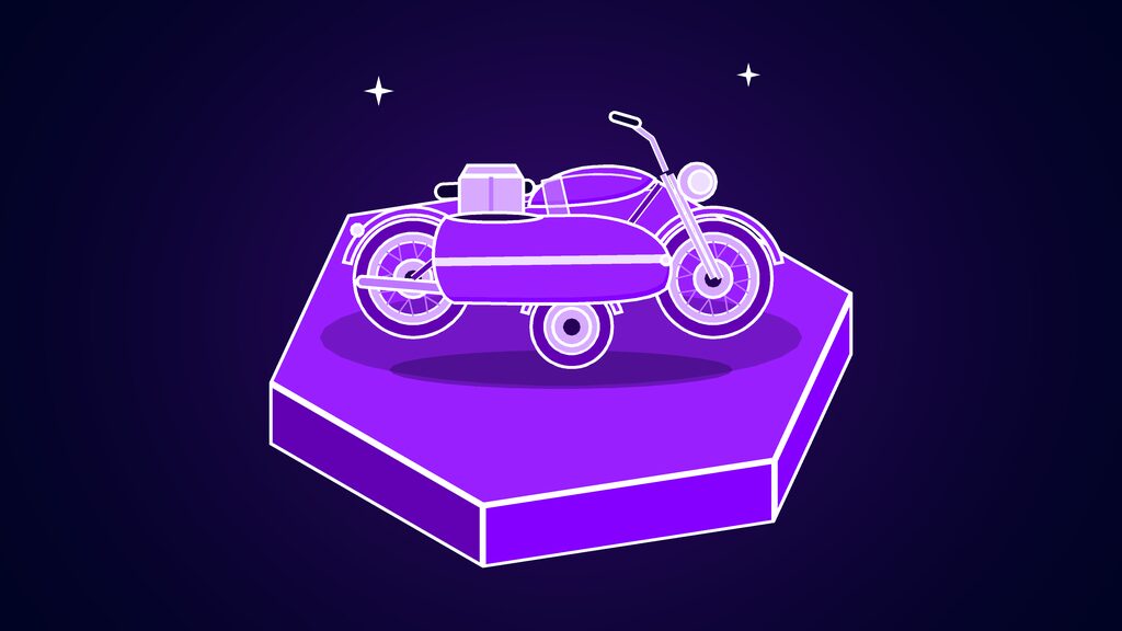 shopify canvas build online store chatting with ai c motorcycle with a sidecar carrying a parcel