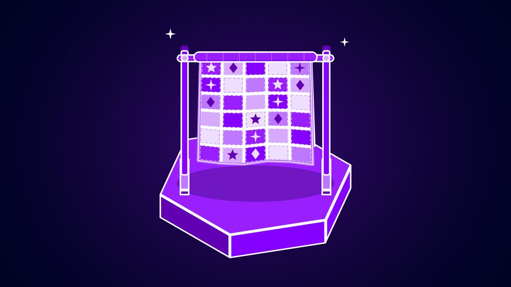 shopify canvas build online store chatting with ai f patchwork quilt draped over a rack