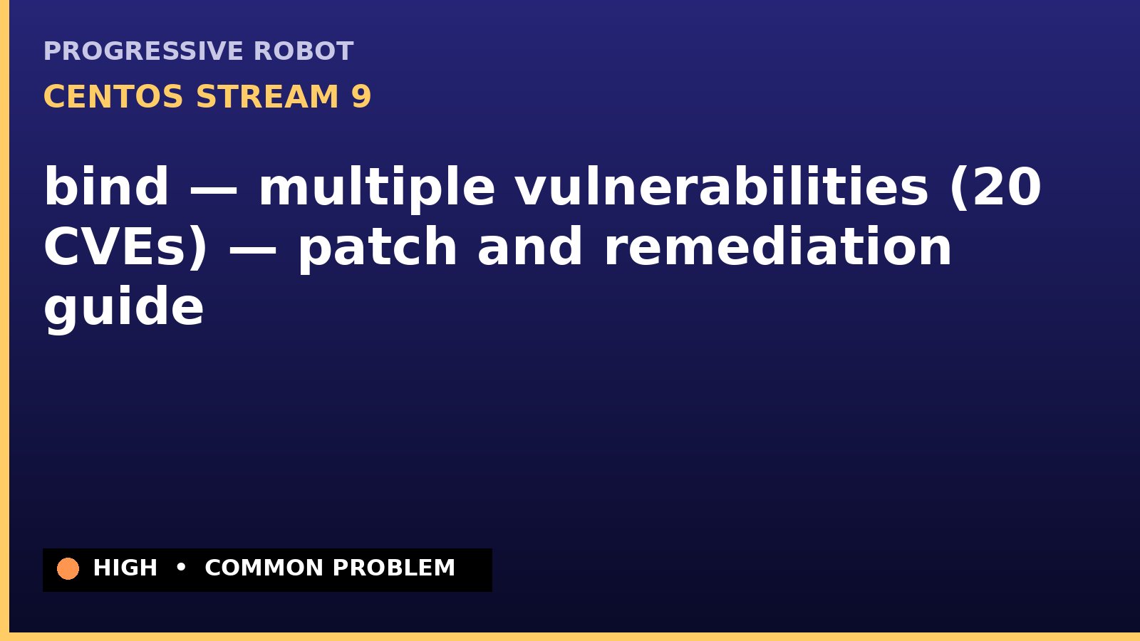 CentOS Stream 9 — bind — multiple vulnerabilities (20 CVEs) — patch and remediation guide — diagnosis and fix on CentOS Stream 9