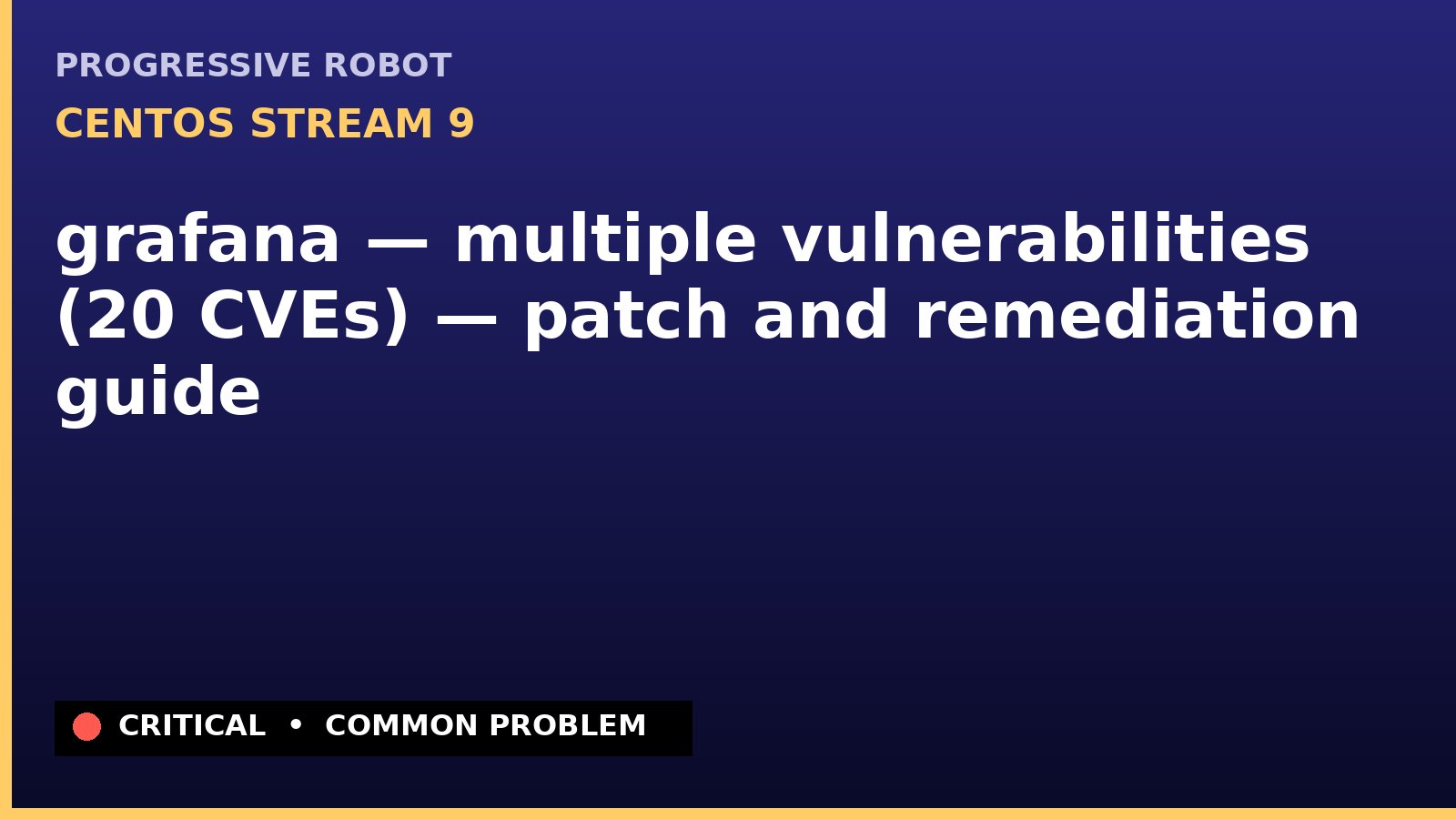 CentOS Stream 9 — grafana — multiple vulnerabilities (20 CVEs) — patch and remediation guide — diagnosis and fix on CentOS Stream 9