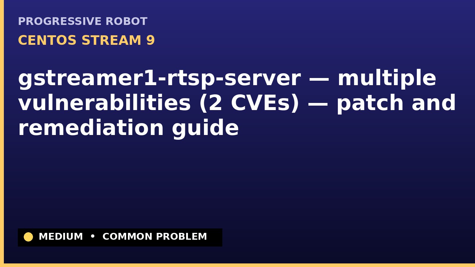 CentOS Stream 9 — gstreamer1-rtsp-server — multiple vulnerabilities (2 CVEs) — patch and remediation guide — diagnosis and fix on CentOS Stream 9