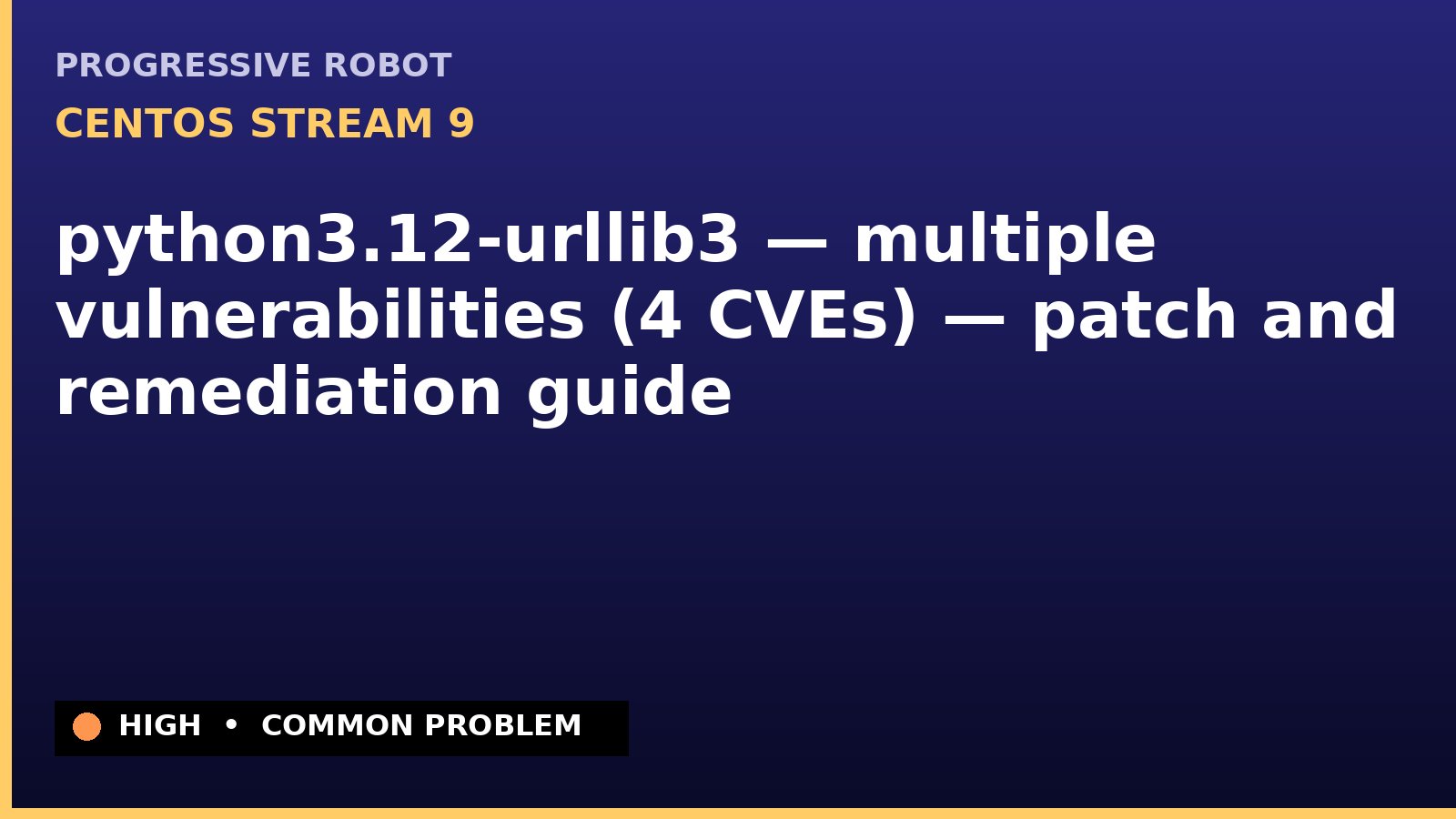 CentOS Stream 9 — python3.12-urllib3 — multiple vulnerabilities (4 CVEs) — patch and remediation guide — diagnosis and fix on CentOS Stream 9
