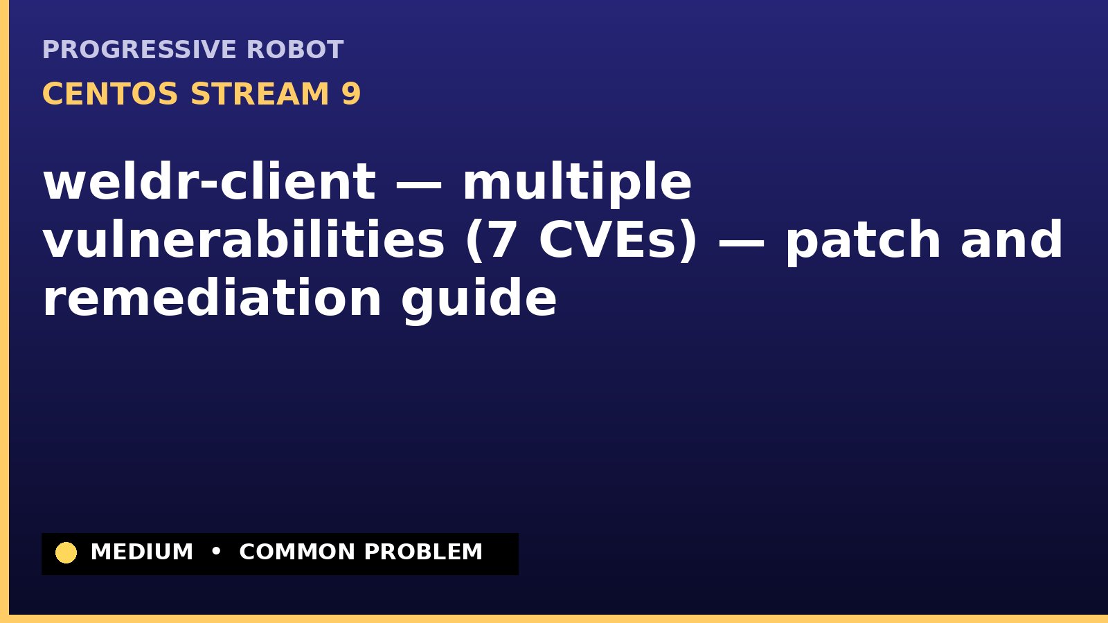 CentOS Stream 9 — weldr-client — multiple vulnerabilities (7 CVEs) — patch and remediation guide — diagnosis and fix on CentOS Stream 9