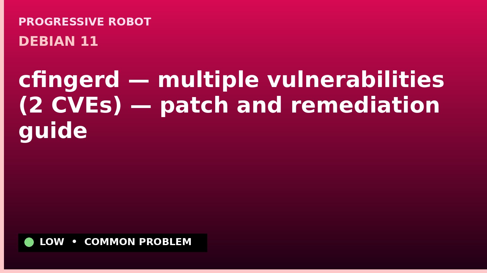Debian 11 — cfingerd — multiple vulnerabilities (2 CVEs) — patch and remediation guide — diagnosis and fix on Debian 11