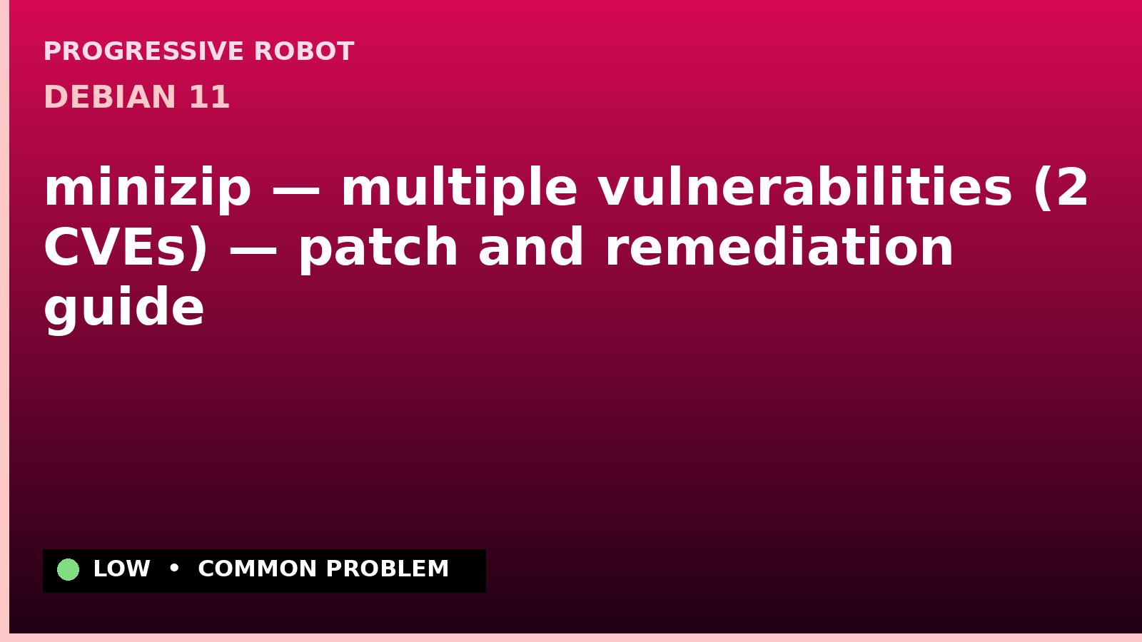 Debian 11 — minizip — multiple vulnerabilities (2 CVEs) — patch and remediation guide — diagnosis and fix on Debian 11